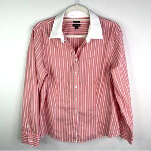 Talbots Wrinkle Resistant Peach Striped Ladies Button Down Shirt Size 16